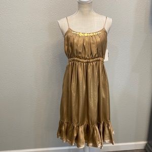 Hale Bob gold metallic spaghetti strap ruffled dress